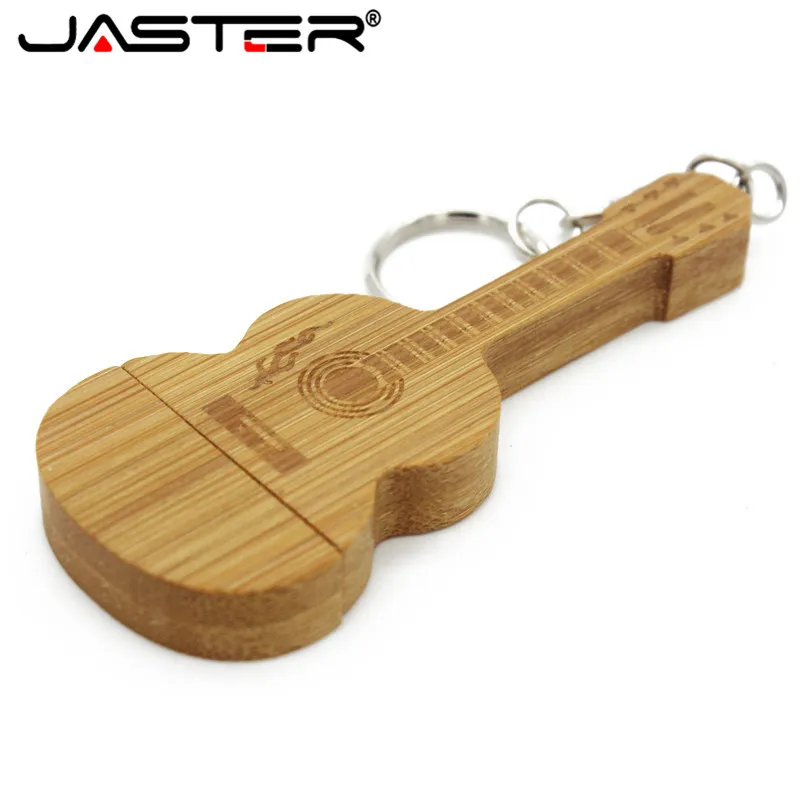 JASTER hot selling creative 3 color wooden guitar with chain USB 2.0 4GB/8GB/16GB/32GB/64GB USB flash drive 10 PCS free LOGO