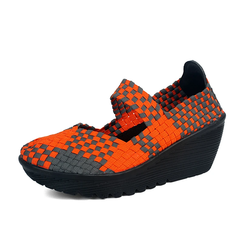 BeckyWalk Tessuto Handmade Delle Donne Scarpe Estate Sandali Della Piattaforma Delle Donne Tacchi Medi Scarpe Con Zeppa Donna Primavera Flats Shoes