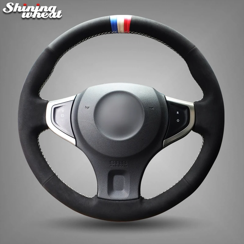 Shining wheat Black Suede Blue White Red Marker Car Steering Wheel Cover for Renault Koleos 2009-2014