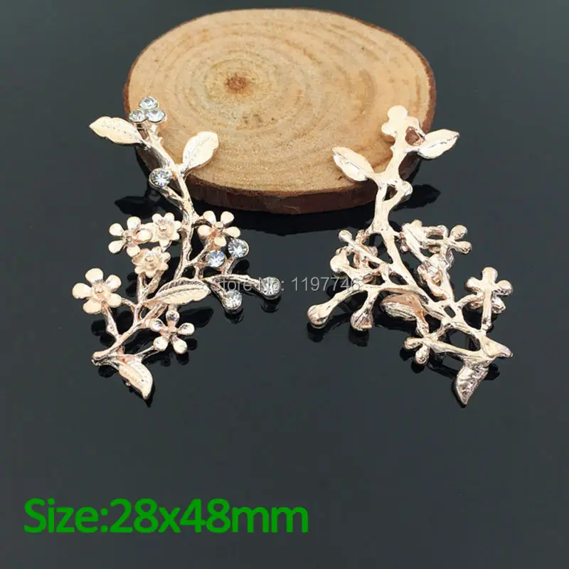 Mini Order Flat Back 10pcs 28x48mm Clear Rhinestone Plum Blossom Flower Button Embellishment Crystal  Metal Button In Gold Tone