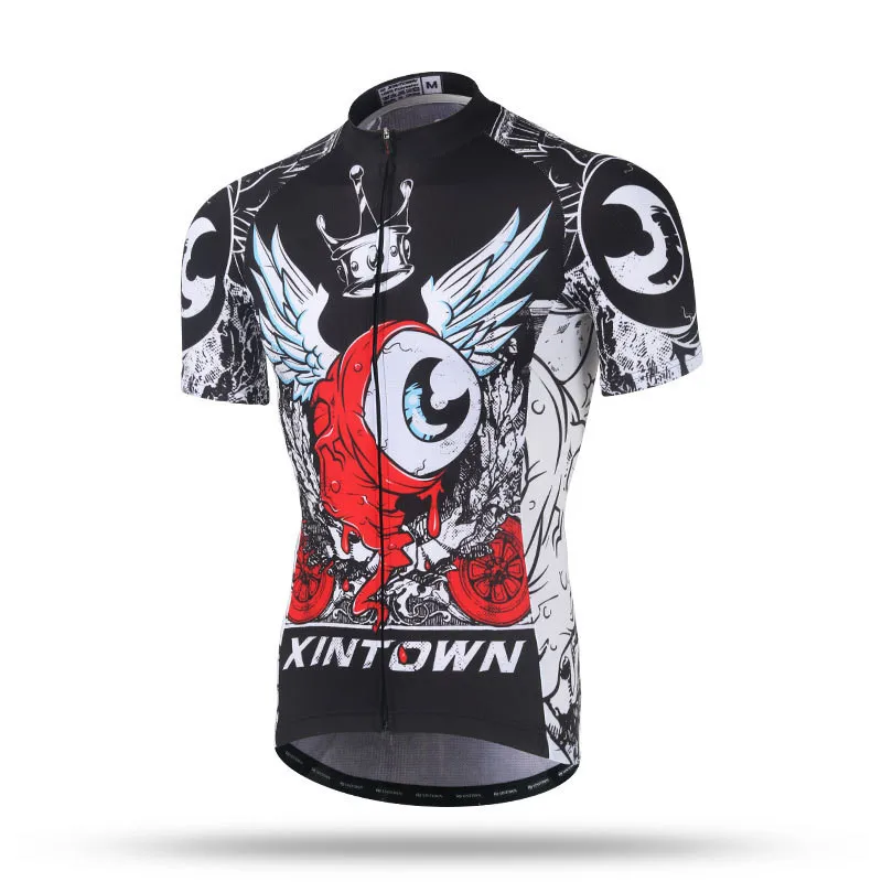 Xintown 2018 Printed Skull Cycling Clothing Short Sleeve MTB Cycling Jersey Shirt Breathable Bike Wear Cycle Bicycle Clothing