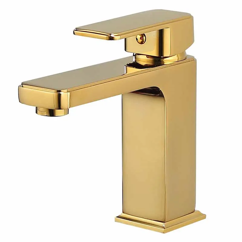 Bathroom Basin Faucets Brass Lavatory Toitet Sink Mixer Taps Hot & Cold Square Gold Deck Mounted Single Handle Free Shipping