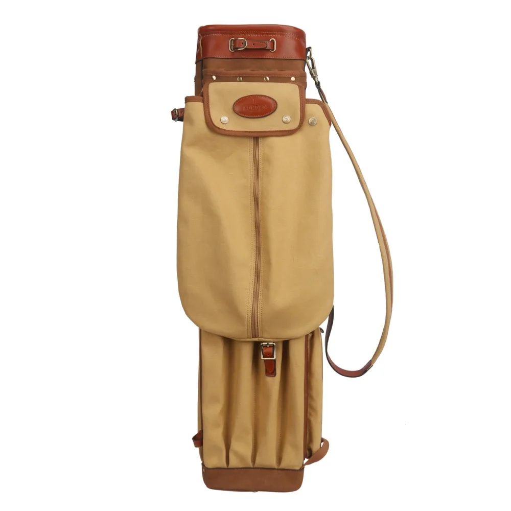 

Tourbon Vintage Premium Canvas Pencil Style Golf Club Bag Carrier Leather Cover Golf Gun Clubs Bags Case 90CM