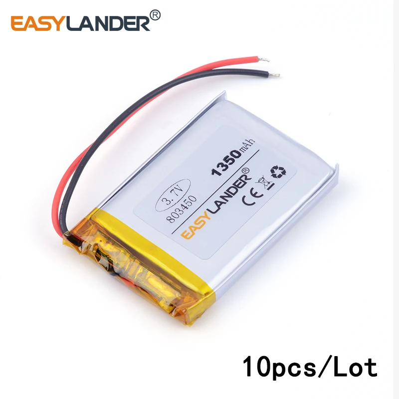 

10pcs /Lot 1350mAH 803450 3.7v lithium Li ion polymer rechargeable battery for GPS mp3 mp4 mp5 dvd bluetooth model toy