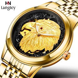 Carve Eagle-Reloj de pulsera para hombre, accesorio masculino de pulsera de acero inoxidable con mecanismo automático de movimiento, complemento mecánico de marca de lujo perfecto para negocios