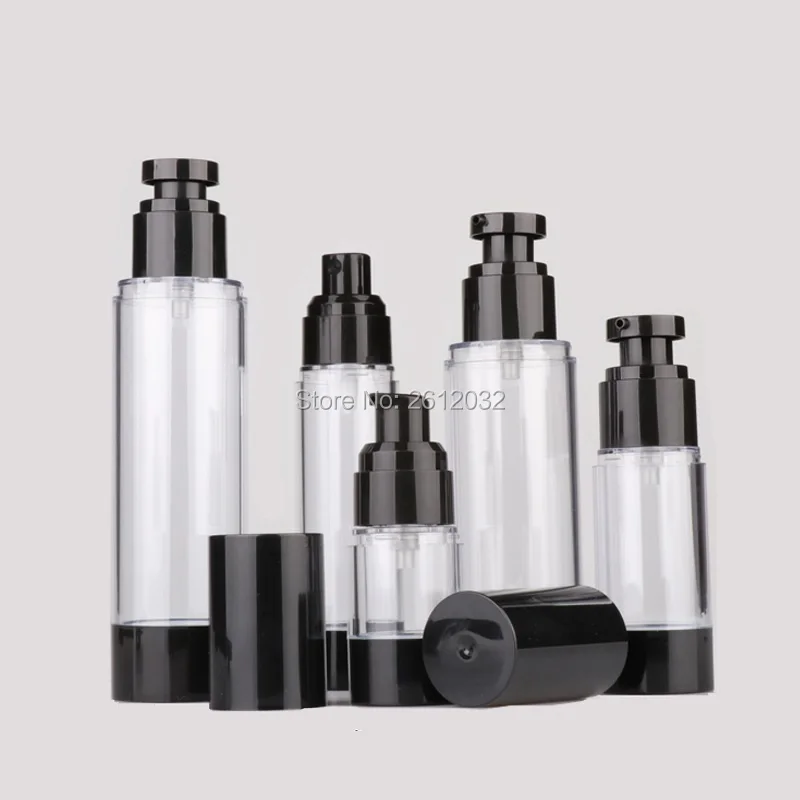 

15ml 30ml 50ml 80ml 100ml 120ml Empty Black White Airless Pump Dispenser Bottle Refillable Lotion Cream Vacuum Spray Atomizer