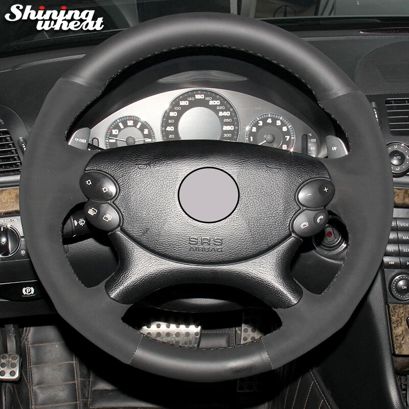 

Shining wheat Black Suede Black Genuine Leather Car Steering Wheel Cover for Mercedes Benz E63 AMG 2006-2008 CLS 63 AMG 2007