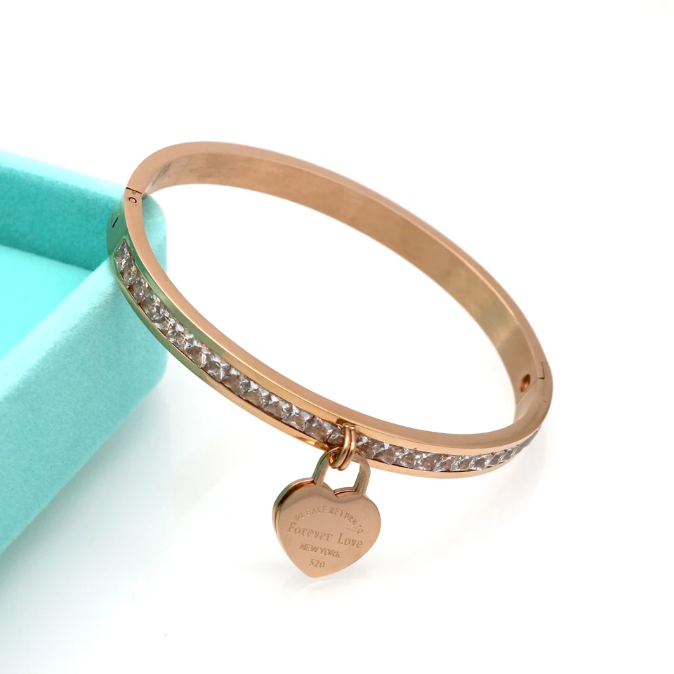 New Luxury Famous Brand Jewelry Pulseira Stainless Steel Crystal Bracelets & Bangles Female Love Heart Bracelet For Women