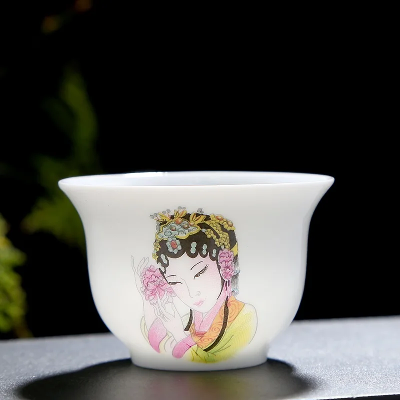 

Peking Opera Jade porcelain tea cup matt white fat Kung Fu Tea Cup master individual aroma cup hand-painted single cup