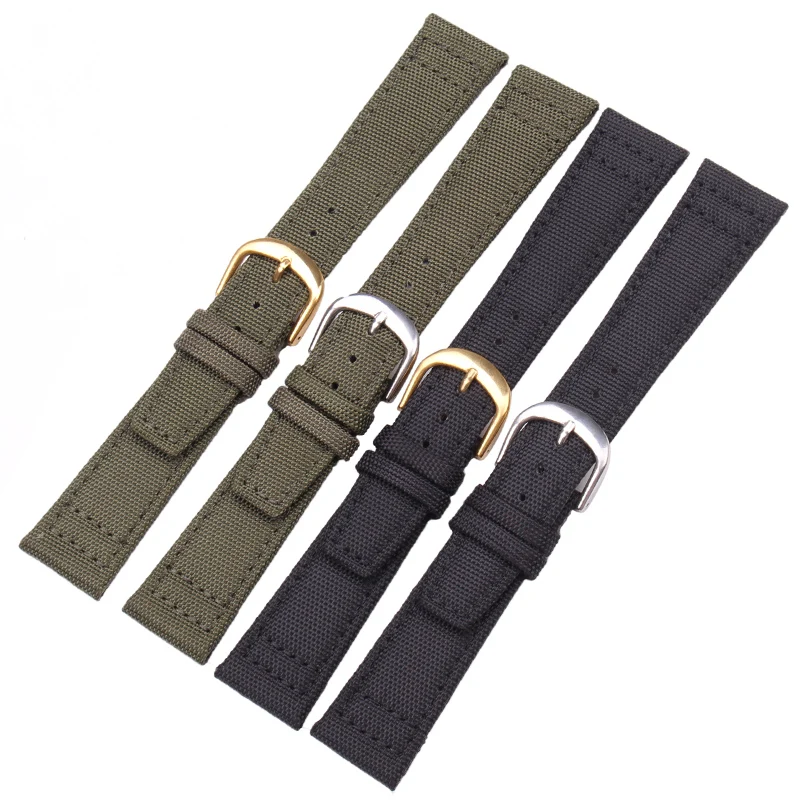 HENGRC Brand Strap Canvas Nylon Watchbands 20mm 21mm 22mm Black Green High Qualiyt Watch Band Bracelet With Pin Buckle