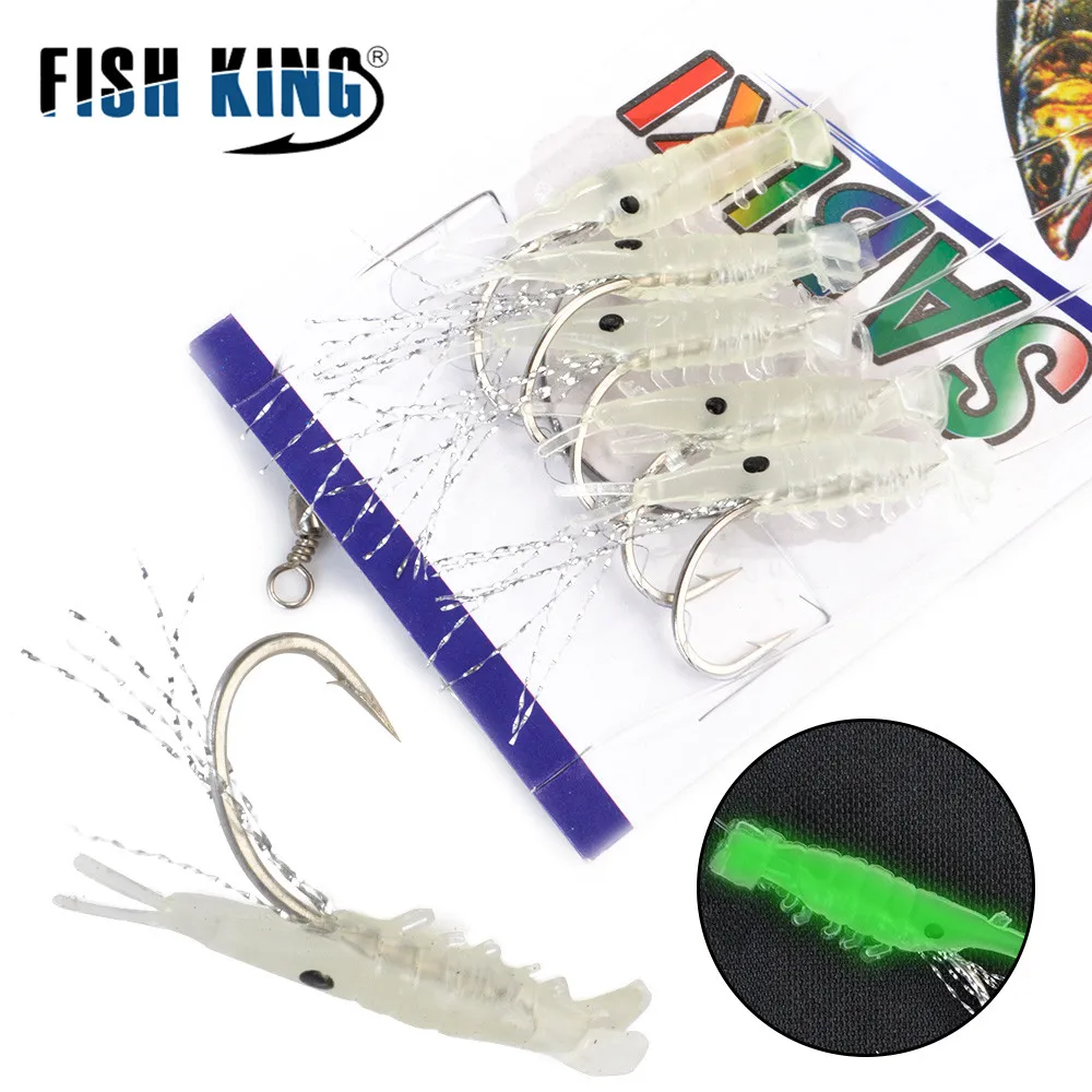 Peixe rei 3 pacote (5 unidades/pacote) isca de pesca luminoso camarão gancho sabiki rigs com 5 ganchos de pesca do mar isca de pesca ganchos de isco suave isca