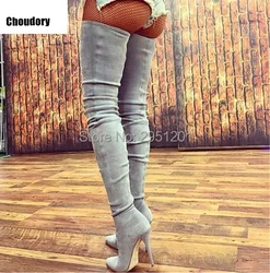 Hot sale women's thigh high boots black grey beige elastic thin high heels over the knee boots pointed stretch long boots