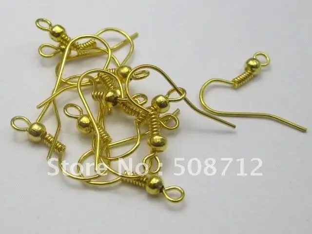 Free shipping!!!!!2000pcs/lot glod colour earring hooks earring wires Free Nickel HEW0003