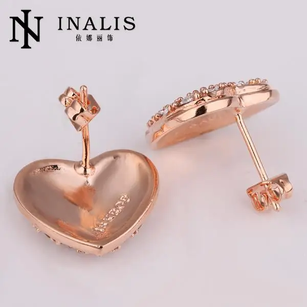 INALIS Cute lovely heart Stud Earings Romantic Jewelry For Women Cubic zirconia Rhodium Color Brass Metal Lead Free E093