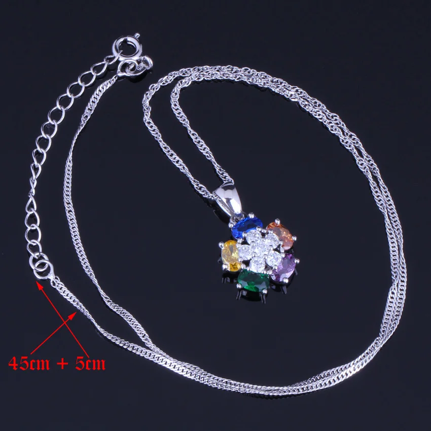 Multigem Multicolor Brown Cubic Zirconia Silver Plated Jewelry Sets Earrings Pendant Chain Ring V0232