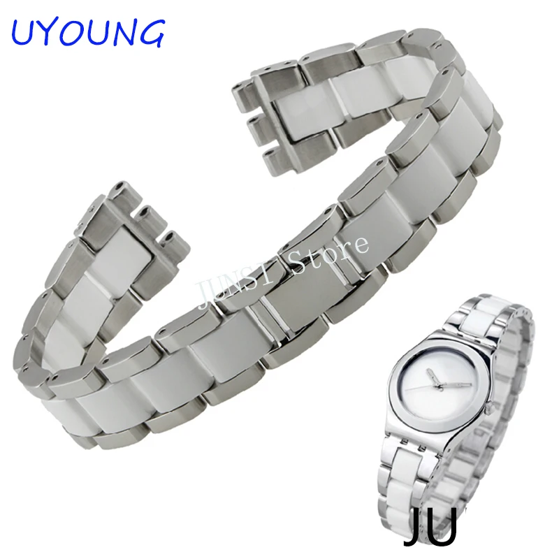 metal Watchband For Swatch YGS716 YAS100 YVS441G/YAS112G watch bracelet Stainless steel + Ceramic Watch Band 17mm women wrist