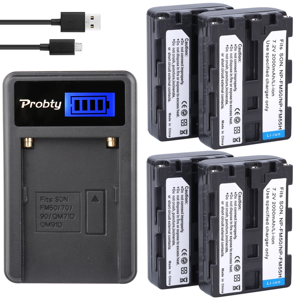 4Pcs NP-FM50 NP-FM55H NP FM50 Battery + LCD Charger for Sony TRV280 TRV350 TRV250 TRV19 TRV22 TRV27 TRV33 TRV460 TRV140 TRV17