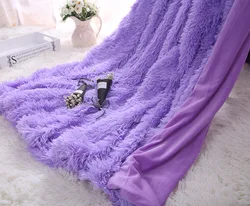 Long Shaggy Fuzzy Faux Fur Throw Blanket, Warm Winter Cozy, Fluffy Plush Blankets for Beds, Sofa, Plaid Bed Cover, Pink, Grey