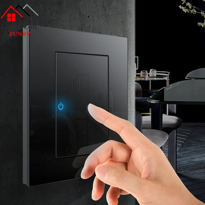 1 2 3 4 Gang 1 2 Way Household Type 86 Wall Switch Socket With Led Tempered Glass Mirror Reset AC 110-250V