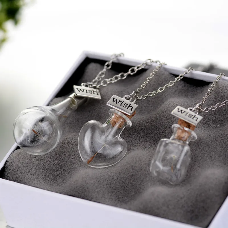 Natural Dandelion Seeds In Drift Bottle Pendant Necklaces Women Girls Wish Charms Choker Jewelry Wedding Party Gift