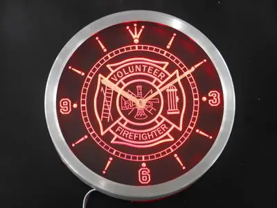 nc0424 Firefighter Volunteer Fire Department Bar Beer Neon Light Signs LED Wall Clock