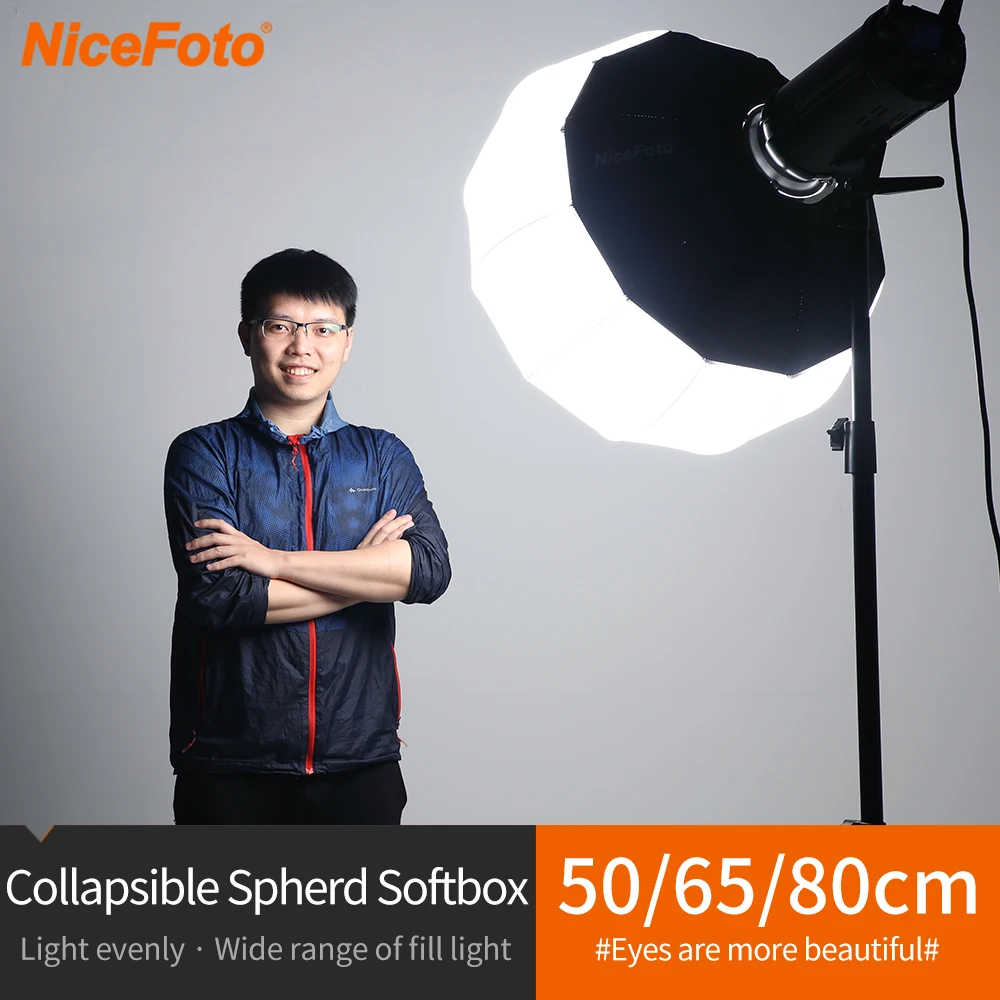 NiceFoto 50/65/80cm Collapsible Sphere Softbox Paper Lantern Ball Shape Globe Diffuser w/ Bowens Mount for Studio Flash Strobe