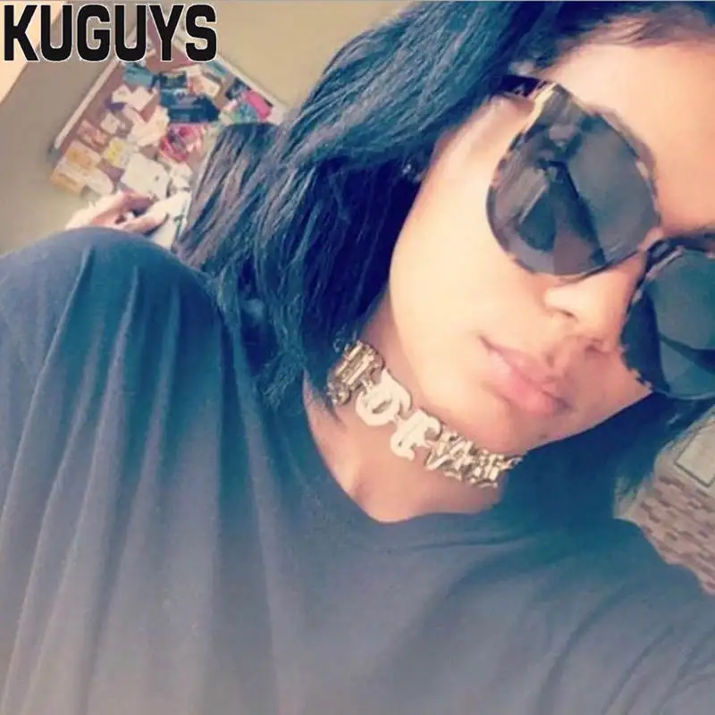 KUGUYS Letters Chokers Necklaces for Women Acrylic Mirror Gold Color Trendy Jewelry HipHop Punk Rock Girls Accessories