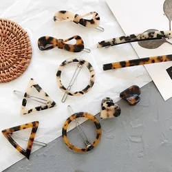 Leopard  Style Amber Heart Shape Acrylic acetic acid Hair Clips Geometric Round Barrettes Hairpin Women Hair Acccessories