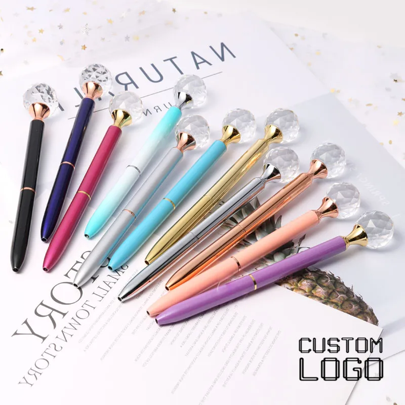 1pc 0.7mm Creative Crystal Ballpoint Pens Gem Gift Pens Fashion Gift Boxes Student Stationery Bullet Big Diamond Pen Custom Logo