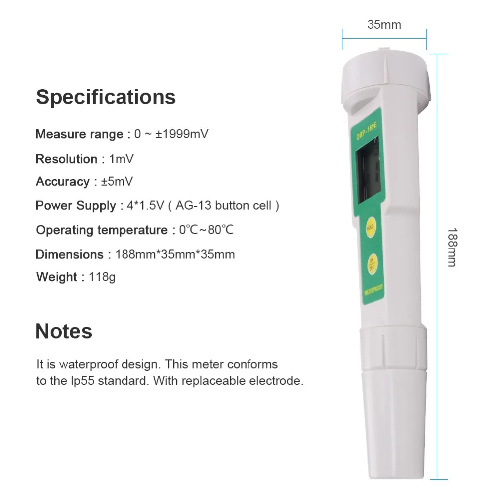 yieryi Waterproof  orp Water Quality Tester ORP/Redox Meter for Pools Aquarium