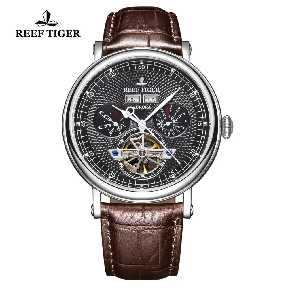 Reef Tiger/RT Luxury Mens Casual Watches Perpetual Calendar Watch Tourbillon Mechanical Watch Waterproof Heren Horloge RGA1903