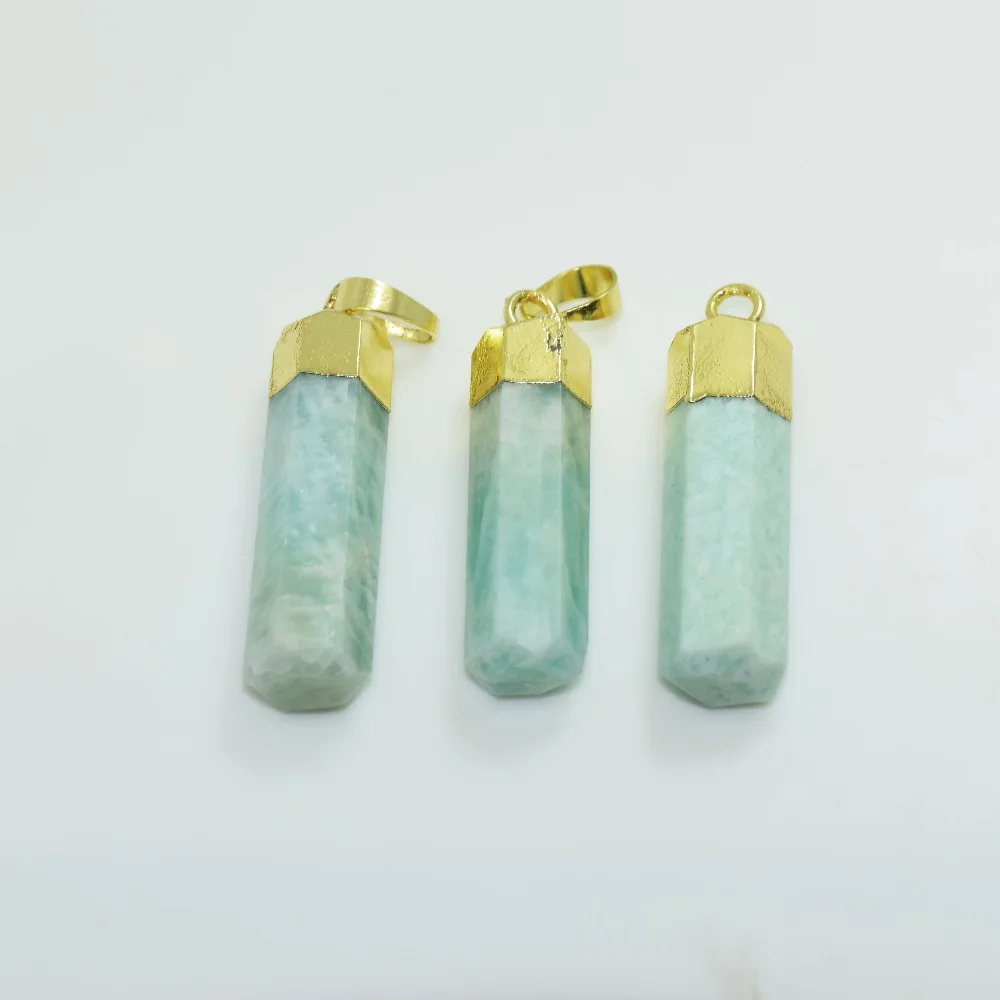 Gold plated large stone pendants for jewelry making female natural amazonite charms semiprecious gem pendulum marble lots girl