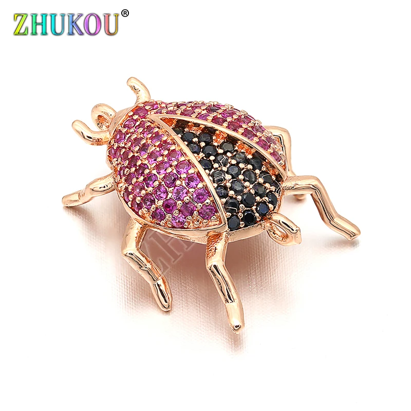 18*21mm High Quality Brass Cubic Zirconia Beetle Charms Connectors, Insects, Mixed Color, Hole: 1mm, Model:VS222