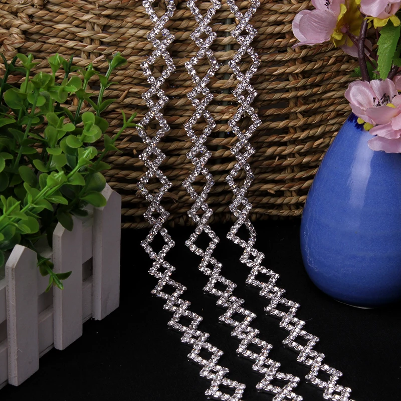 1 Yard 2 CM Diamond Crystal Rhinestone Trims Chain Applique for Wedding Dress Bag Trimmings Sewing DIY Crafts