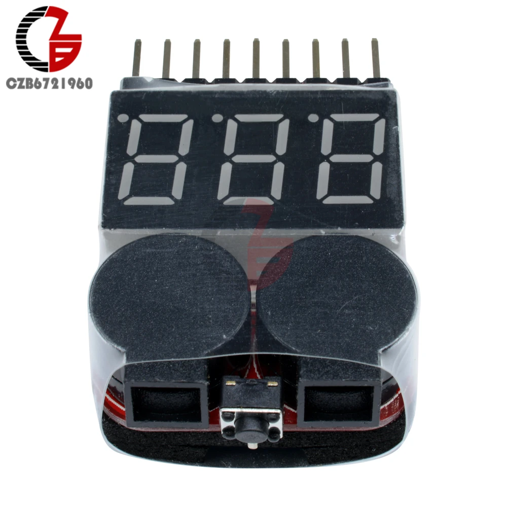 1-8S Low Voltage Battery Buzzer Alarm Digital Voltmeter Voltage Meter Lithium Battery Volt Tester Detector LED Indicator for RC