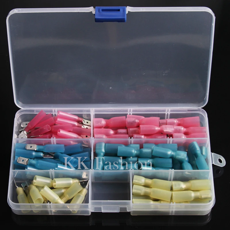 100Pcs/Set Waterproof Heat Shrink Crimp Terminals Insulated Electrical Wire Connector Female/Male Spade Terminals Connectors Kit