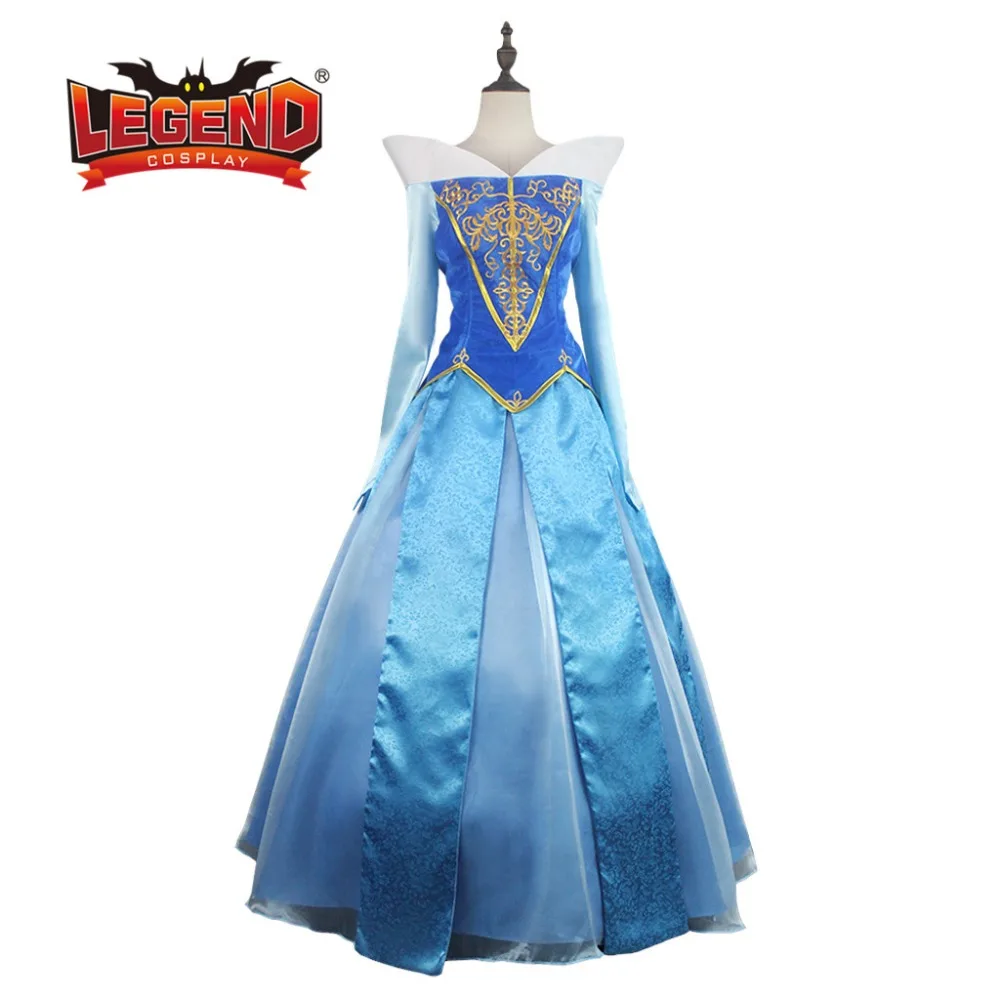 Aurora Blauw Satijnen Jurk Baljurk Jurk Cosplay Kostuum Vrouwen Halloween Carnaval Party Kostuum