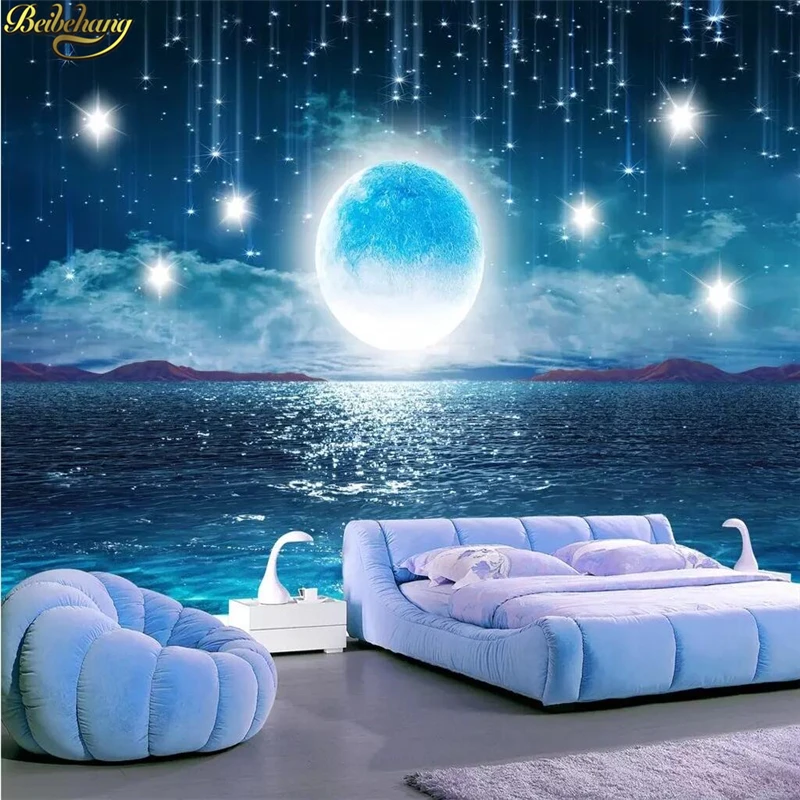 custom Bright moon night starry wallpaper home decor landscape wallpapers for living room 3D mural photo wall paper art Stickers