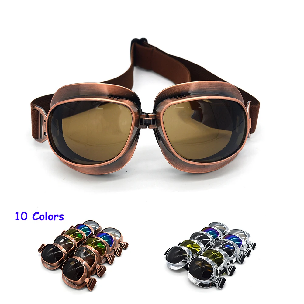 Vintage Scooter Motorcycle Goggle Glasses Cycling Goggles Pilot Motorbike Goggles Retro Jet Helmet Eyewear Silver/Copper