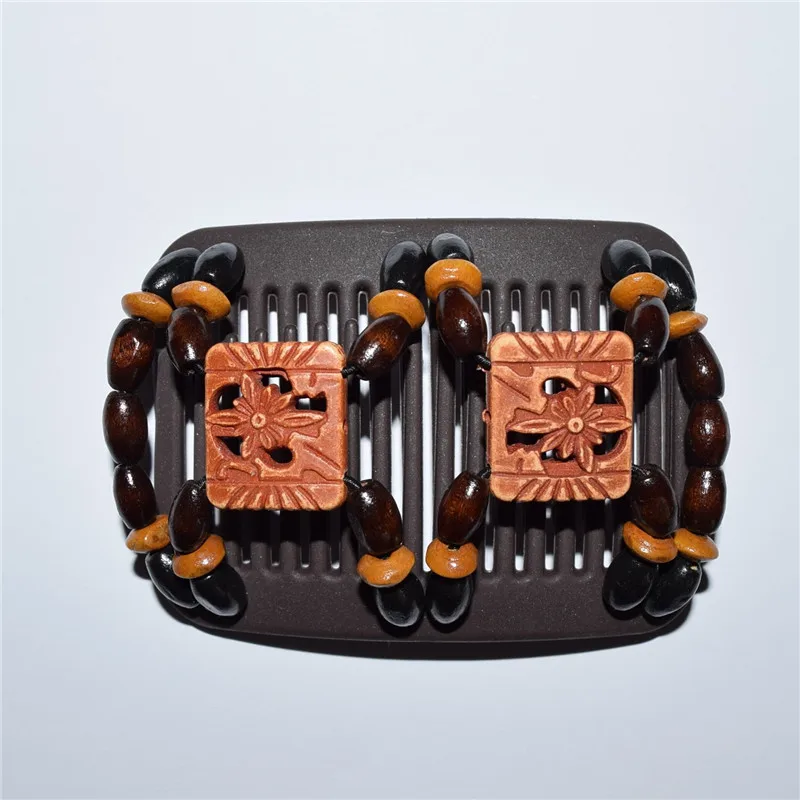 20pcs / lot  Medium Size black and brown flower Lady Beaded Magic Strecthy Hair Combs Double Clips Combs