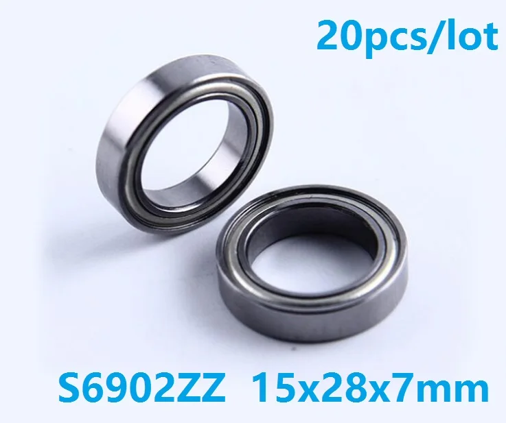 20pcs/lot ABEC-5 S6902ZZ S6902 ZZ ball bearing 15x28x7 mm Stainless Steel Deep Groove Ball Bearing 15*28*7