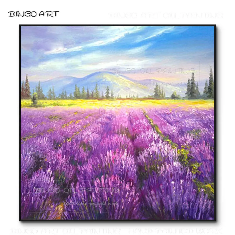 Professional Artist Hand-painted High Quality Pop Art lavender Landscape Oil Painting on Canvas Beauty Purple lavender Painting