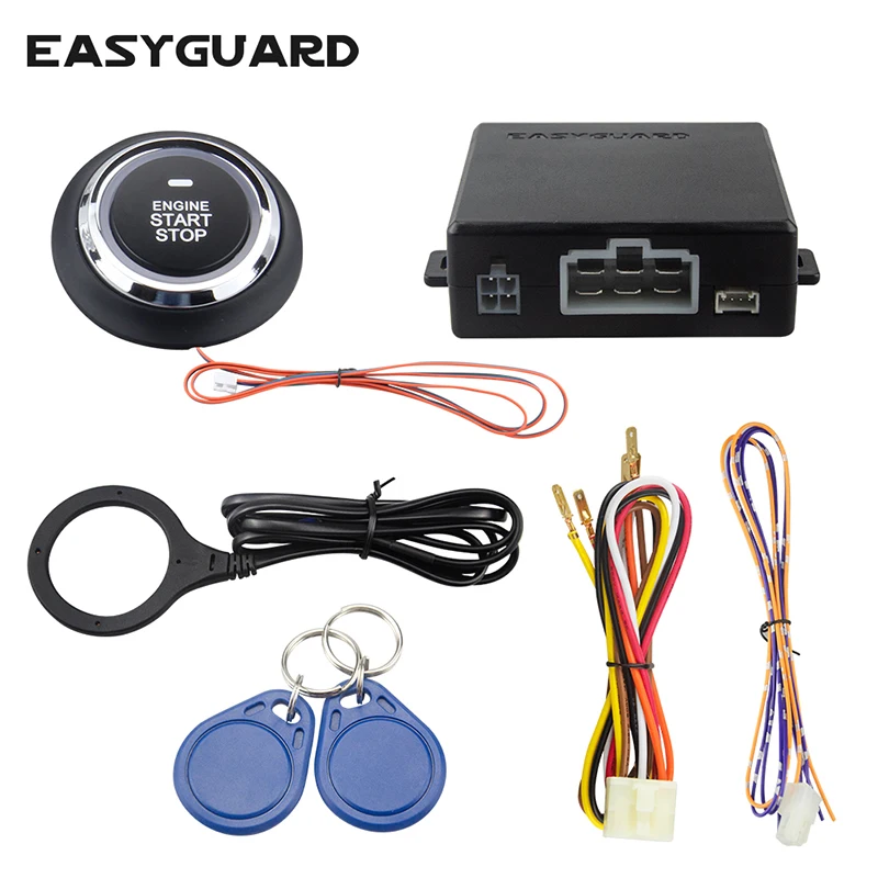 

Top EASYGUARD RFID car alarm system push start stop button keyless go system with transponder easy to install ec008-p2 DC 12V