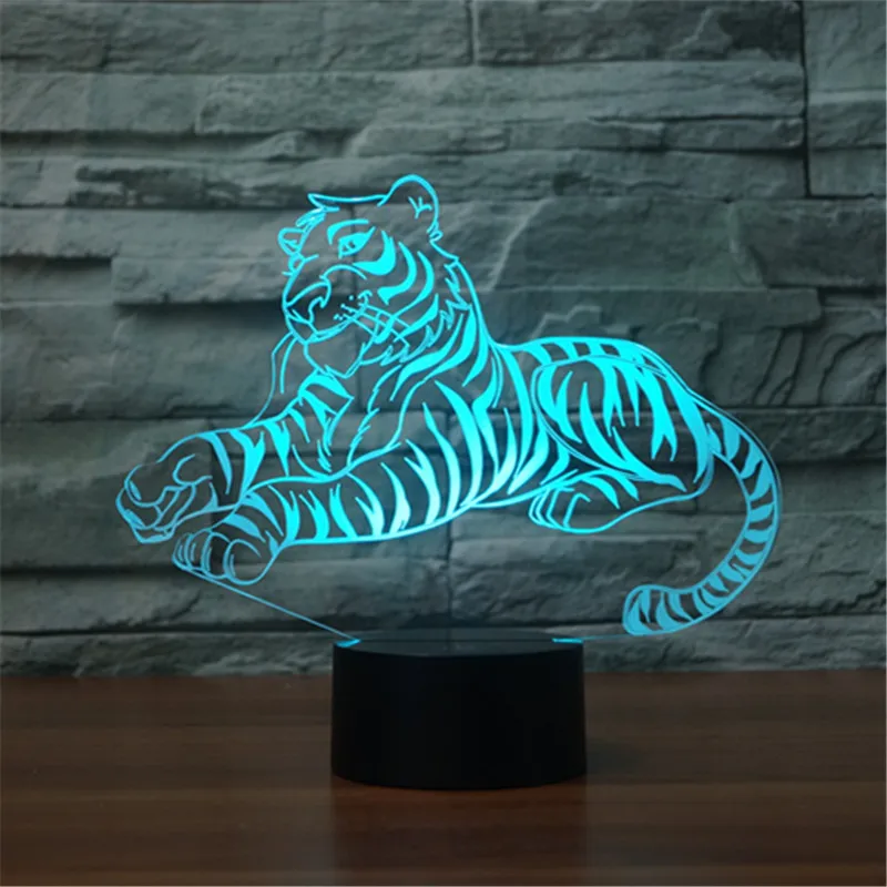 Free shipping New tiger seven color 3D night LED touch lamp visual lights for children's best Christmas gifts