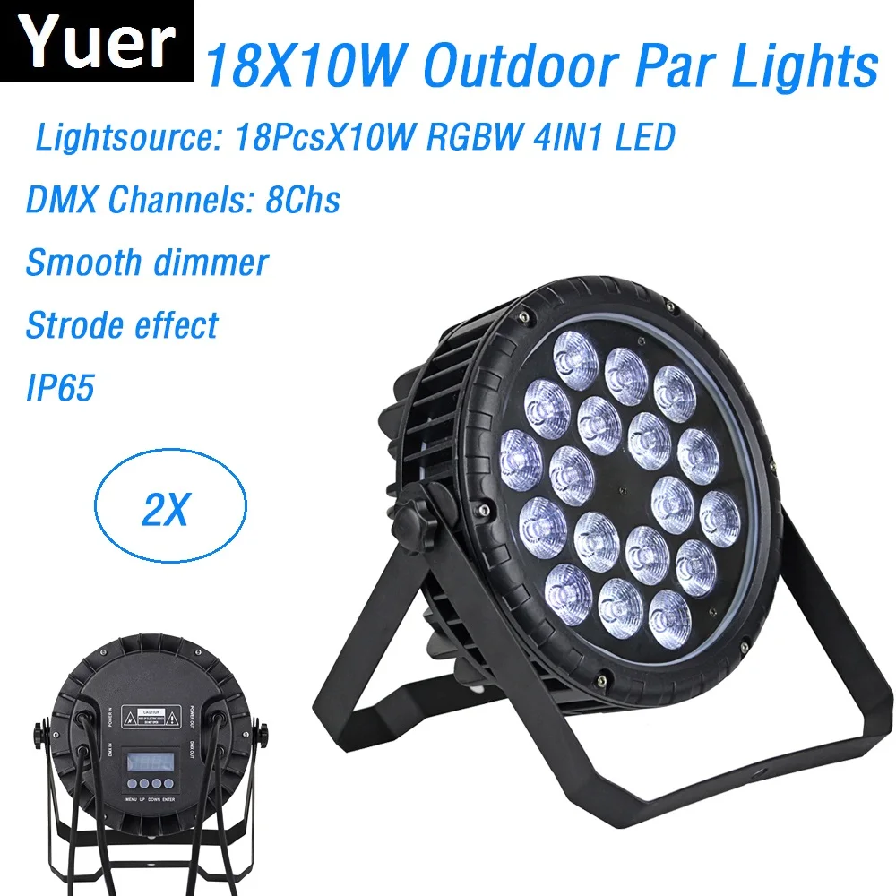 

2XLot Outdoor Par Lights 18X10W RGBW Quad Color LED Flat Par Cans IP65 Waterproof Led Par Stage Lighting Effect DMX 8 Channels