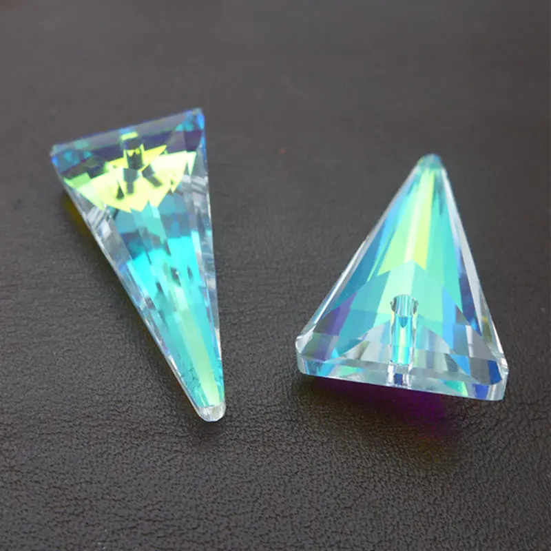 12pcs 38mm Austrian Crystal Triangle Shape Pendants Glass AB Rainbow Lamp Chandeliers Beads Rhinestone For Jewelry Making K9