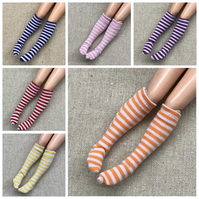 1 Pair Assorted Candy Color Stripe Knee-High Socks for Blyth, Azone S, OB, Momoko, Barbis , Licca 1/6 Dolls Accessories