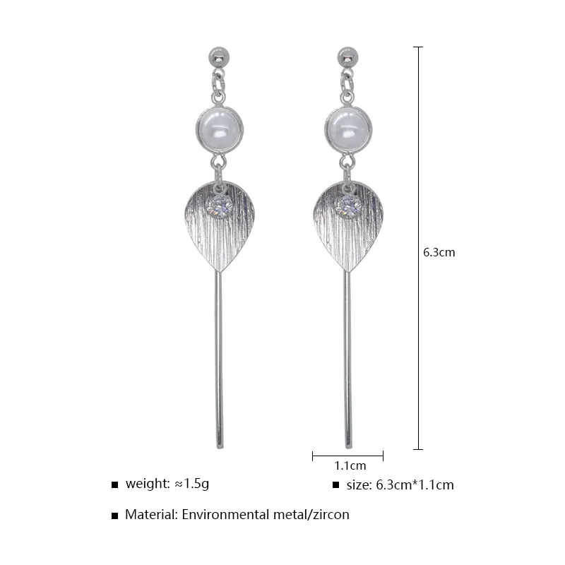 Carvejewl simulated pearl dangle earrings for women jewelry girl gift stamping tear drop Korea new design long earring wholesale