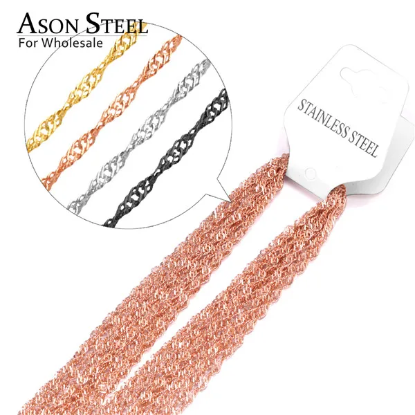 ASONSTEEL 10pcs/Lot Twisted Singapore Chain Gold Color Plated Link Chains Necklace Stainless Steel 2mm Width Wholesale Women Men