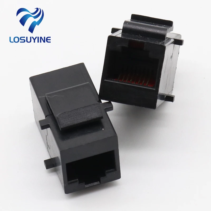 2 pcs Black RJ45 module docking network straight through double pass free module type pair